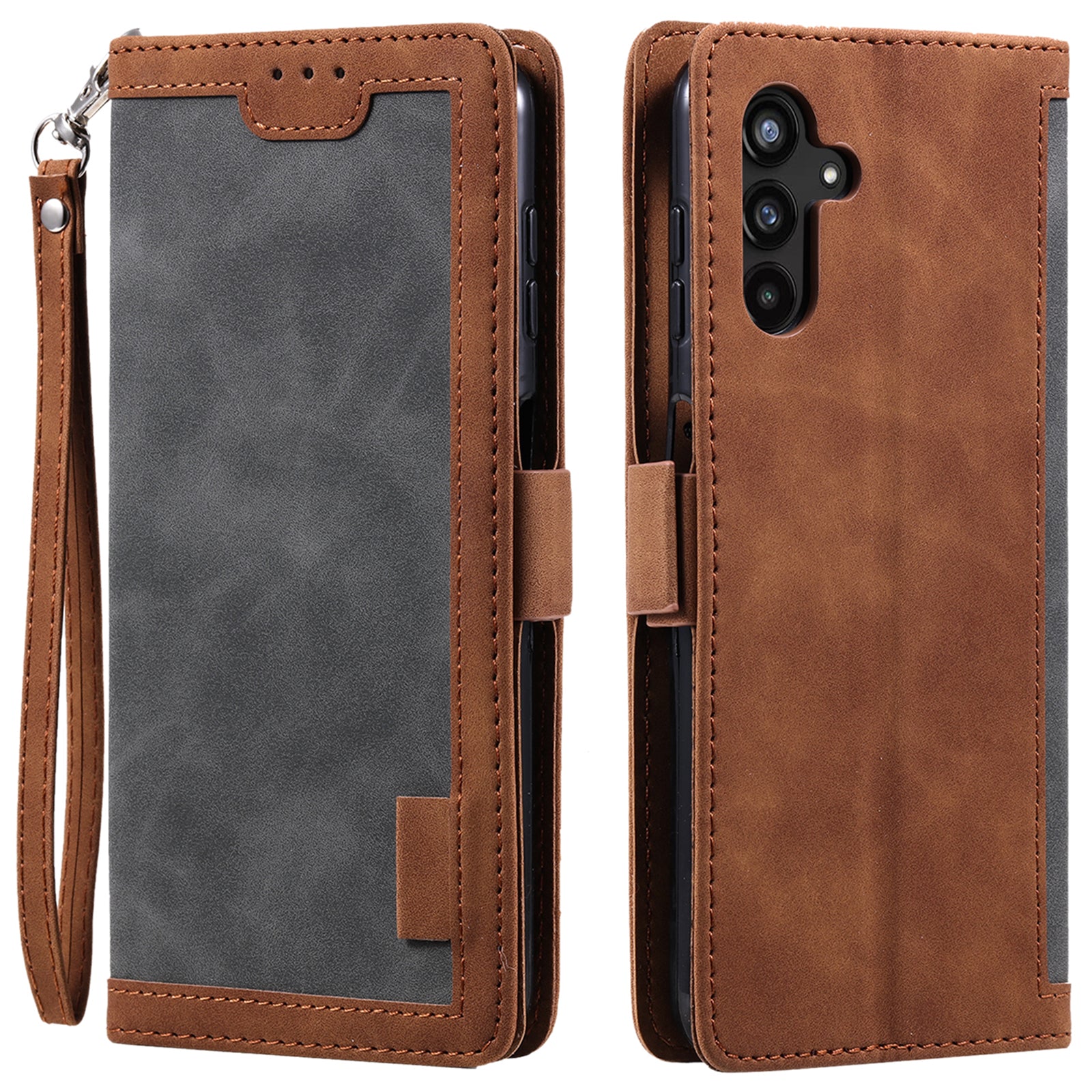 For Samsung Galaxy A34 5G Retro Color Splicing PU Leather Phone Case Flip Stand Wallet Cover with Strap For Samsung Galaxy A34 5G Retro Color Splicing PU Leather Phone Case Flip Stand Wallet Cover with Strap